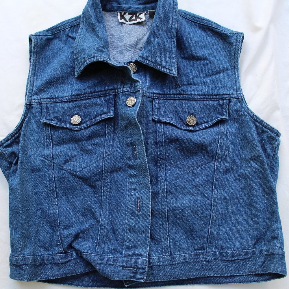 Women's KZK Blue Denim Button down Vest Sz M
